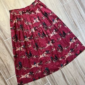 Age 1980s, high-end novelty, fox print, red and black rayon skirt